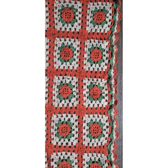 Vintage Handmade Crochet Afghan Christmas Table Runner Granny Square Boho - Picture 3 of 5